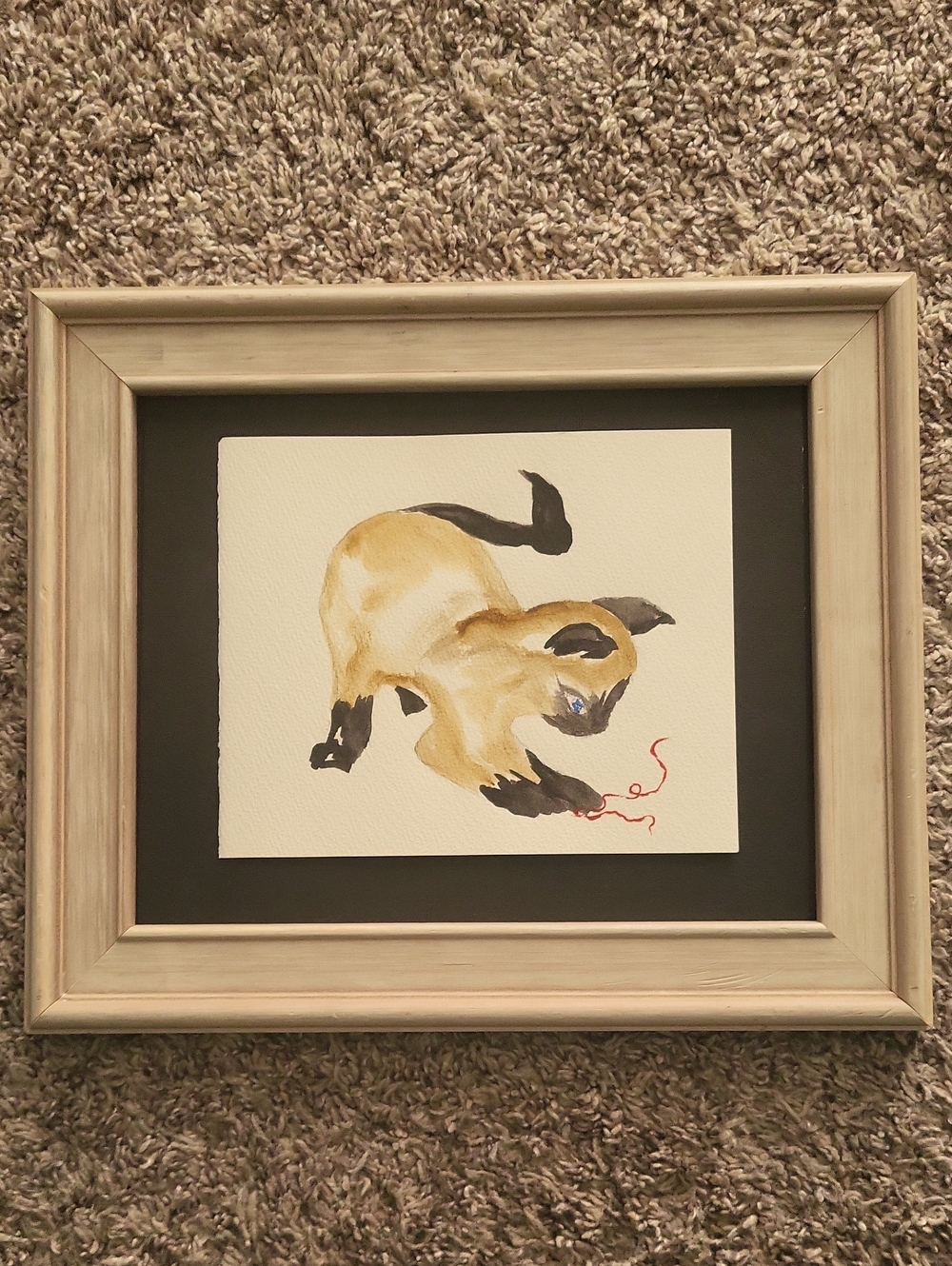Framed Siamese Cat Watercolor Art Print in Cream and Black